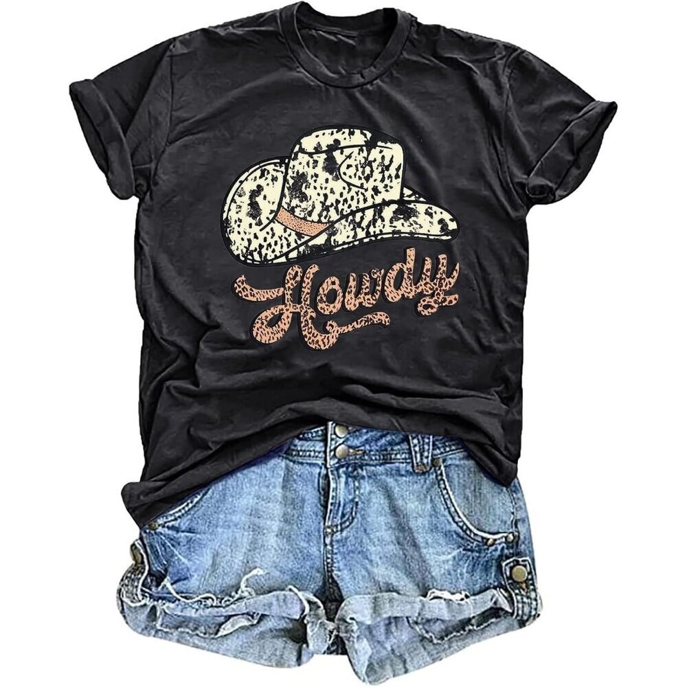 Women’s Cotton Blend Western Graphic T Shirt Cow Skull Rodeo Casual Tee